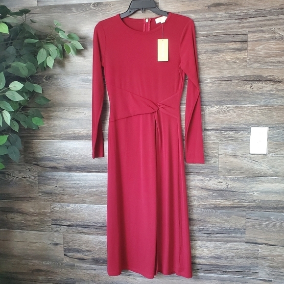NEW Michael Kors Women's Long Sleeve Maxi Dress Maroon Color  Size XS * - Picture 2 of 14